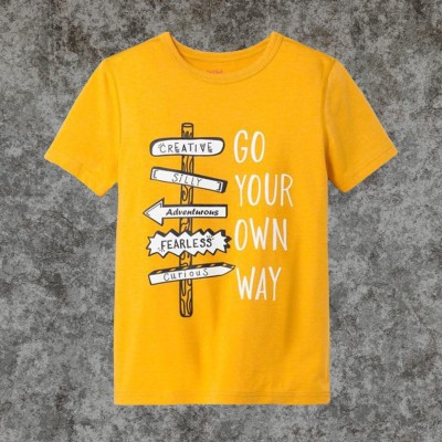 GLOBAL NOMAD Printed, Typography Men Round Neck Yellow T-Shirt