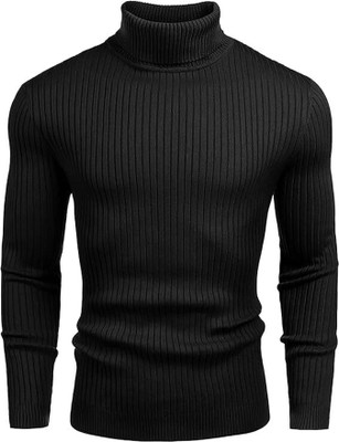 Diamond Fashion Self Design Men Turtle Neck Black T-Shirt