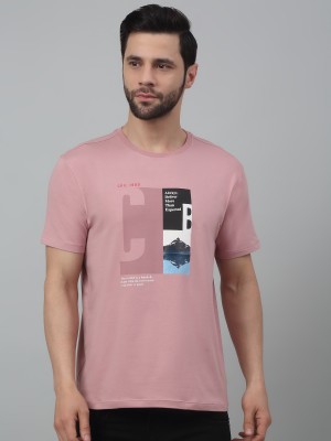 CANTABIL Striped, Typography Men Round Neck Pink T-Shirt