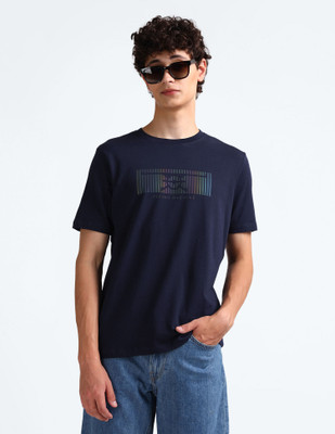 FLYING MACHINE Printed Men Crew Neck Blue T-Shirt