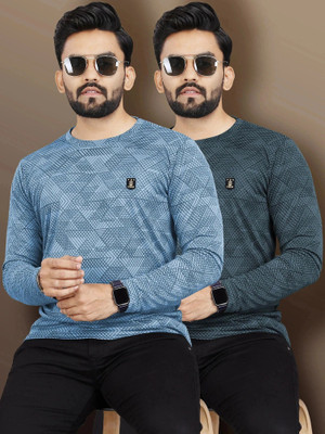 VeBNoR Abstract Men Round Neck Grey, Blue T-Shirt