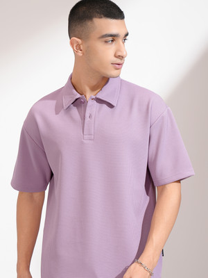 HIGHLANDER Self Design Men Polo Neck Purple T-Shirt