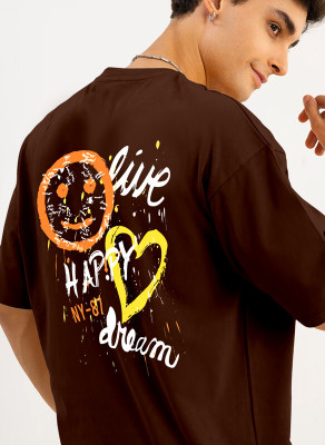 Triptee Printed, Typography Men Round Neck Brown T-Shirt