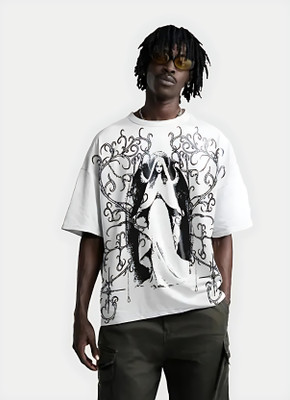 Clothy Printed Men Round Neck White T-Shirt