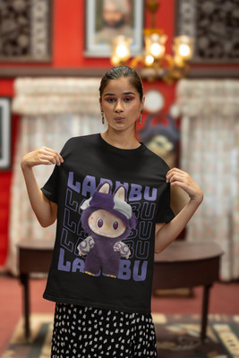 ROYAL YOUTH Printed Women Round Neck Black T-Shirt