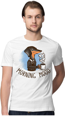 NOIDAPRINT Printed Men Round Neck White T-Shirt