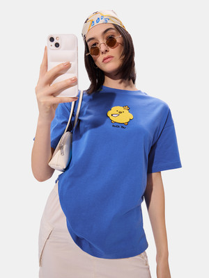 The Souled Store Graphic Print Women Round Neck Blue T-Shirt