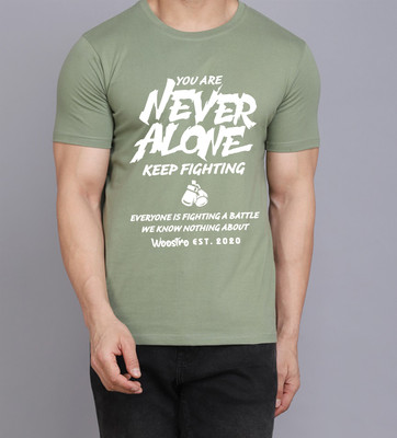 WOOSTRO Printed Men Round Neck Light Green T-Shirt