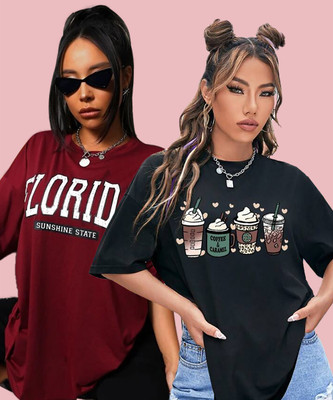 Christy World Printed Women Round Neck Multicolor T-Shirt