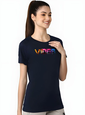 SZN Graphic Print Women Round Neck Dark Blue T-Shirt