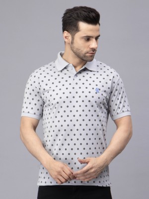 We Perfect Printed Men Polo Neck Grey T-Shirt