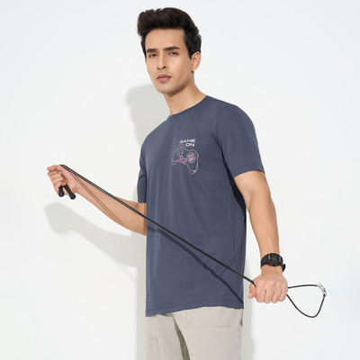 Ajile By Pantaloons Solid Men Round Neck Blue T-Shirt