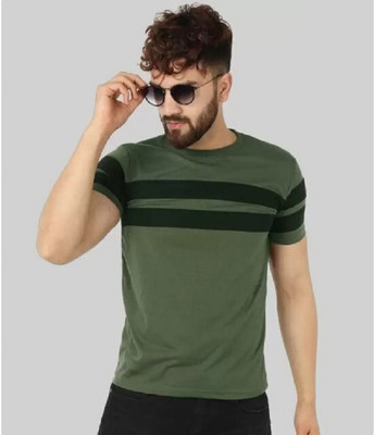 Meetri Printed Men Round Neck Green T-Shirt