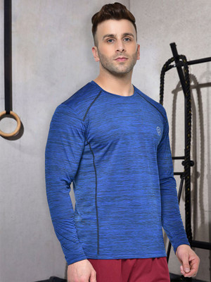 CHKOKKO Self Design Men Round Neck Blue T-Shirt