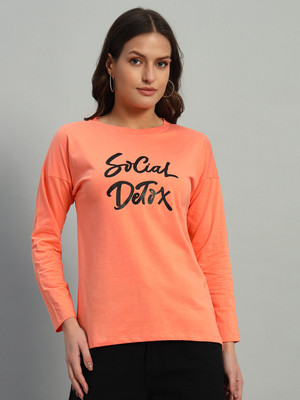 GUTI Printed Women Round Neck Orange T-Shirt
