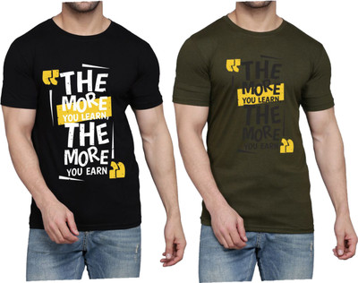 WOOSTRO Printed Men Round Neck Black, Dark Green T-Shirt
