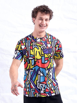 The Indian Garage Co. Printed Men Round Neck Blue T-Shirt