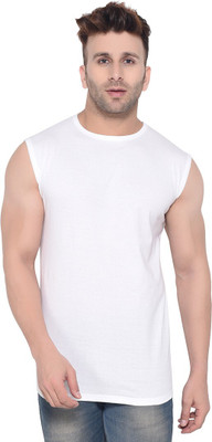 GEUM Solid Men Round Neck White T-Shirt