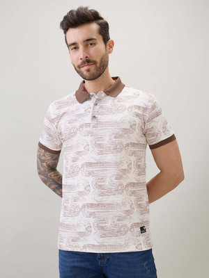 Status Quo Printed Men Polo Neck Brown, White T-Shirt