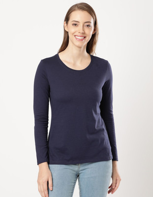 JOCKEY Solid Women Round Neck Blue T-Shirt