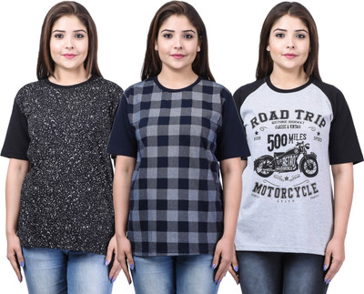 HouseOfCommon Printed Women Round Neck Multicolor T-Shirt