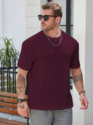 Madfrog Solid Men Round Neck Purple T-Shirt