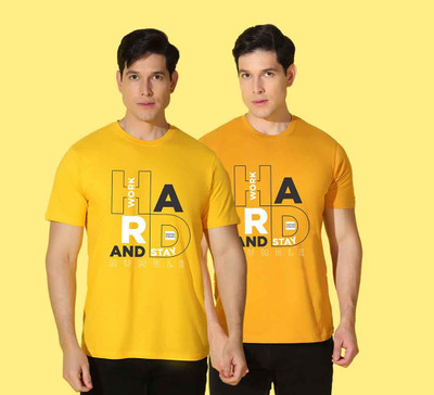 WOOSTRO Typography Men Round Neck Yellow T-Shirt