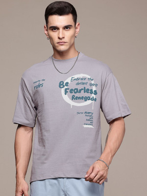 Roadster Printed Men Round Neck Grey T-Shirt