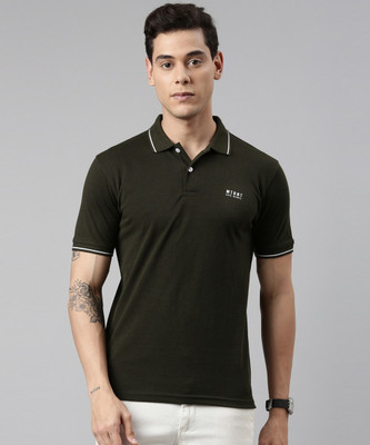 METRONAUT Solid Men Polo Neck Dark Green T-Shirt