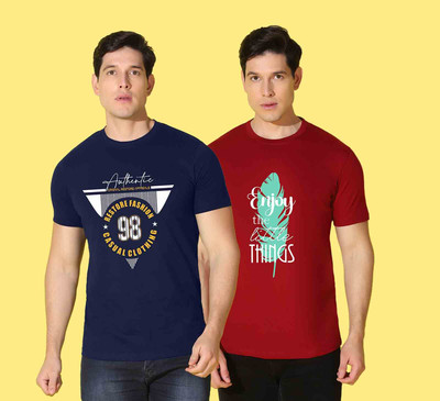 WOOSTRO Printed Men Round Neck Multicolor T-Shirt