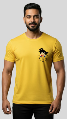 Shvet Printed Men Round Neck Yellow T-Shirt
