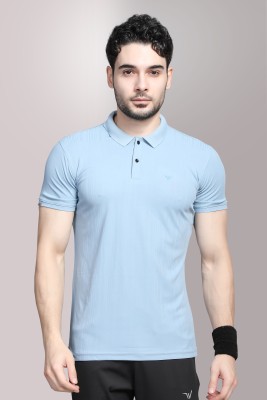 wewok Solid Men Polo Neck Light Blue T-Shirt