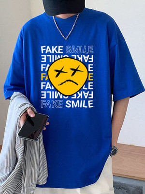 Cool Plus Printed, Typography Men Round Neck Blue T-Shirt