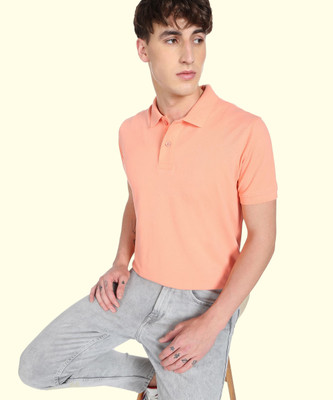 FLYING MACHINE Solid Men Polo Neck Orange T-Shirt