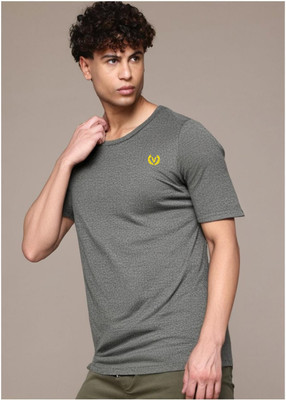 MACK JONNEY Solid Men Round Neck Grey T-Shirt