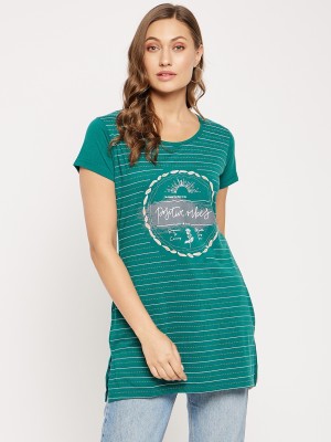 VERO AMORE Printed, Typography Women Round Neck Blue T-Shirt