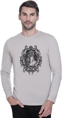 LV CARE Printed Men Round Neck Grey T-Shirt