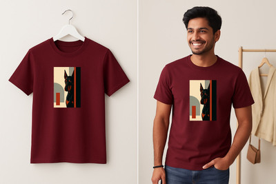 Bidhaus Printed, Animal Print Men Round Neck Maroon T-Shirt