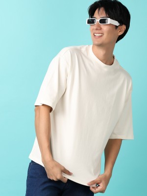 V-MART Solid Men Round Neck White T-Shirt