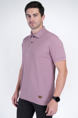 John Peters Solid Men Polo Neck Pink T-Shirt