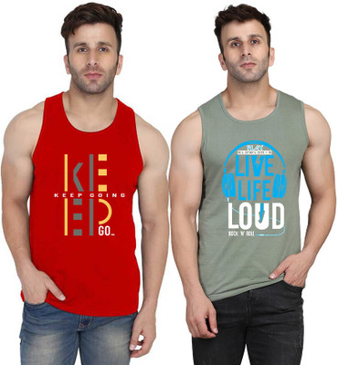 SLOWLORIS Printed, Typography Men Round Neck Light Green, Red T-Shirt