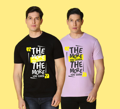 WOOSTRO Typography Men Round Neck Black, Purple T-Shirt