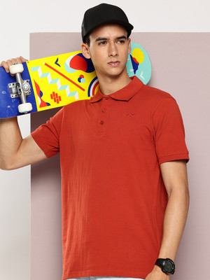 FROSEN FOX Solid Men Polo Neck Brown T-Shirt