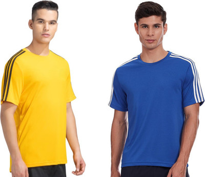 OctaBox Striped Men Round Neck Yellow, Blue T-Shirt