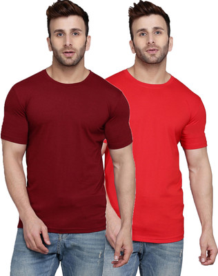 SLOWLORIS Solid Men Round Neck Red, Maroon T-Shirt