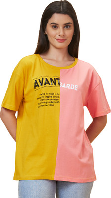 Globus Printed Women Round Neck Yellow T-Shirt