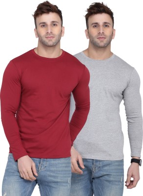 Kroptee Solid Men Round Neck Maroon, Grey T-Shirt