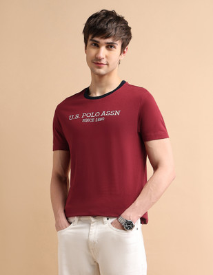 U.S. POLO ASSN. Typography Men Round Neck Red T-Shirt