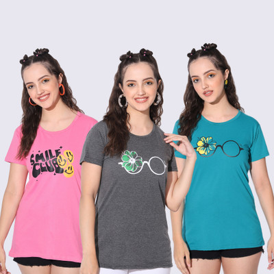HEMLOCK Printed Women Round Neck Multicolor T-Shirt