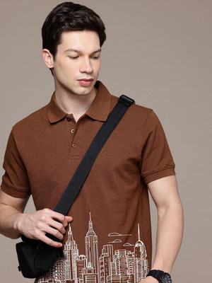 Moda Rapido Graphic Print Men Polo Neck Brown T-Shirt